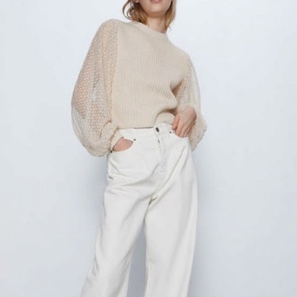 Zara Contrast Knit Bubble Sleeve Sweater - Picture 13 of 13